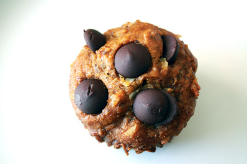 Just a few chips on top gives just enough chocolate sweetness, without overwhelming the muffin